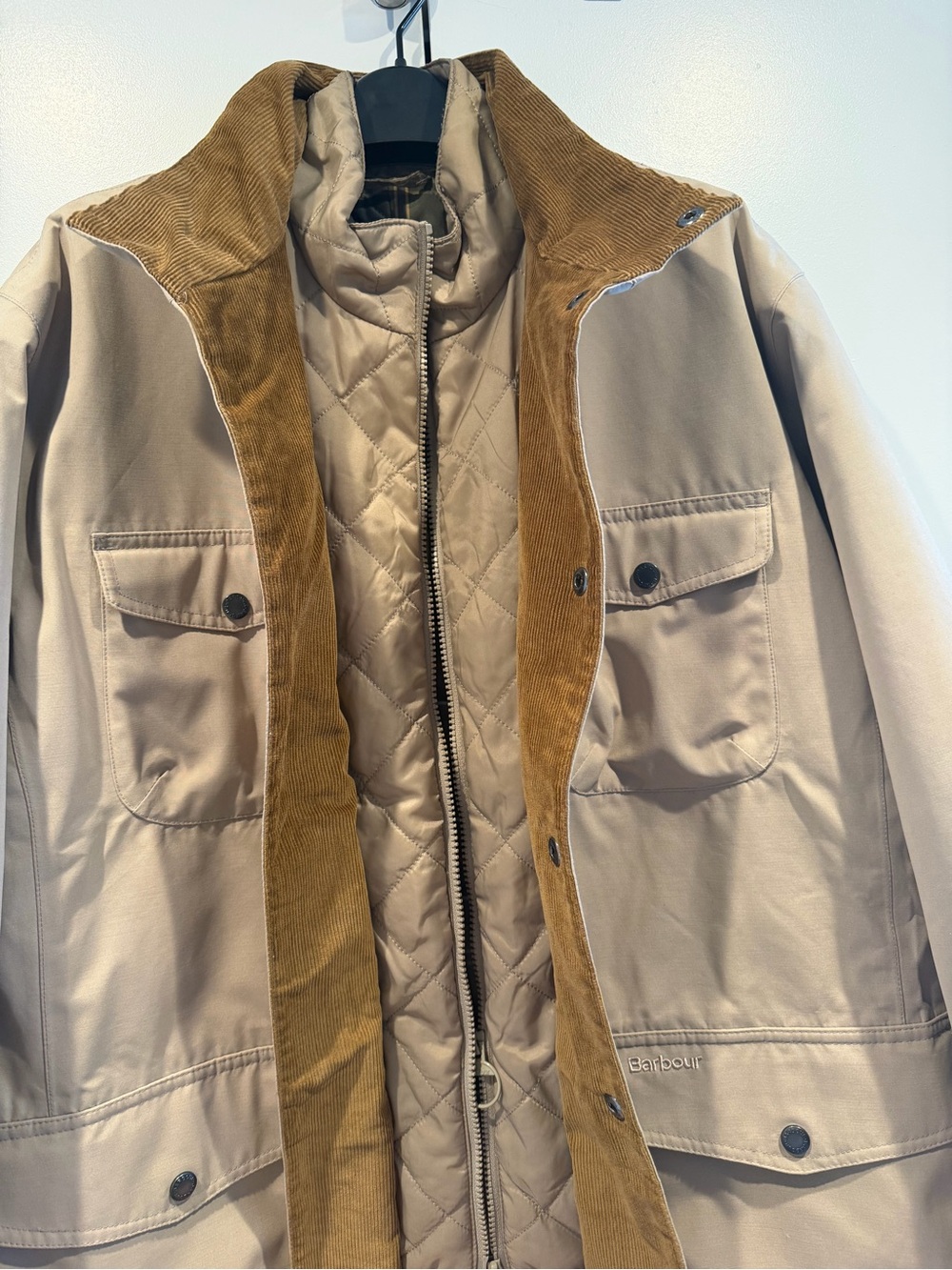 Barbour Beige Cotton Field Jacket with Corduroy Cuffs - Picture 3 of 5